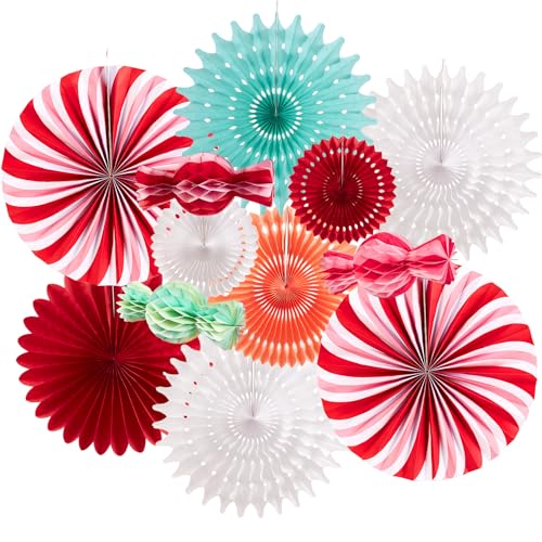 Christmas Hanging Paper Fans Decoration Christmas Peppermint Candy Hanging Ornaments Party Ceiling Hangings Deco Candy Tissue Paper Fans Backdrops Party Supply - color: Candy Party for Christmas
