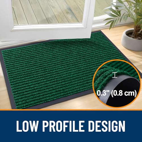 OLANLY Front Door Mat Indoor Outdoor Entrance, Waterproof Heavy Duty Doormat, Fade Resistant, Low Profile, Easy Clean Patio Porch Welcome Floor Mats for Entry, 29.5x17, Green - color: Green, size: 29.5" X 17"