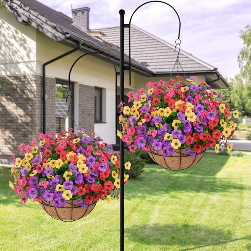 Artificial Hanging Flowers for Outdoors, UV Resistant Silk Flowers Basket Mixed Color Faux Daisy with Eucalyptus Leaves Hanging Fake Plants for Porch Balcony Patio Home Spring Summer Decoration - color: Mixed Color-1