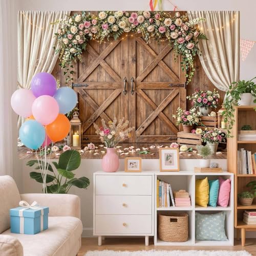 5x3ft Wedding Backdrop Rustic Floral Flower Wooden Wall Backdrop Bridal Baby Shower Ceremony Photography Background Shabby Chic Countryside Western Anniversary Wedding Party Birthday Photo Prop - color: Multi91, size: 5X3FT