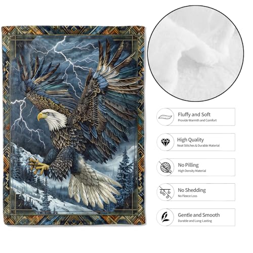 Blue Eagle Throw Blanket,50x60in,Soft,Lightweight Flannel,Majestic Bird Southwestern Blankets - Gifts for Adult & Wildlife Lovers,for Couch Office Travel,Home Living Room Decor - color: Eagle 02, size: 50x60in
