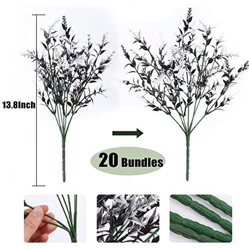 RECUTMS Black Flower,Black Fake Plants Decor,20 Bundles Artificial Flowers Fake Outdoor Plants Faux UV Resistant Lavender Flower Plastic Shrubs Indoor Outside Hanging Decorations (Black+White) - color: Black+white, size: 20 Bundles
