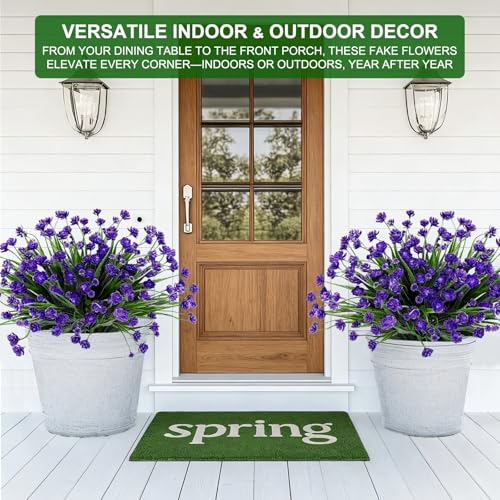 TURNMEON 20 Bundles Artificial Flowers for Outdoors, Summer Spring Grass Camellia Fake Flowers Plastic Plants, UV Resistant No Fade Faux Greenery for Gardens Porch Cemetery Decor 500 Heads(Purple) - color: Purple, size: 20 Bundles