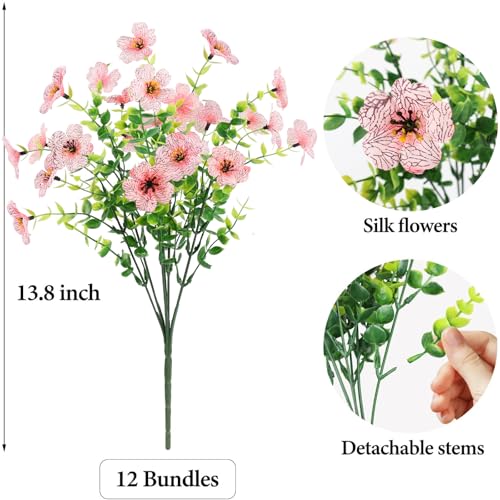 ATTGREAT Artificial Flowers Outdoors Faux Plants UV Resistant Fake Flowers Daisy 12 Bundles Plastic Greenery Plnats Outside for Garden Planter Patio Porch Spring Summer Home Home Decor, Pink - color: Pink, size: 12PCS