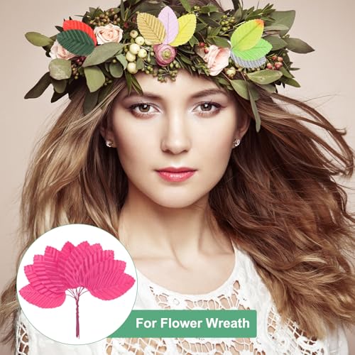 M METERXITY 100-Pack Artificial Silk Leaf, Faux Wire Single Leaves, Fake Flower Leaf with Stem for DIY Bouquet/Wreaths/Wedding/Garland/Party Decorations, Fake Rose Craft Leaves [Rose Red] - color: Rose Red