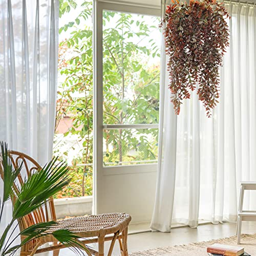 Artificial Hanging Vines Red 2 Pack, Fake Leaves Brown Ivy Plastic Greenery Faux Rattan Vine Décor for Indoor Outdoor Home Kitchen Garden Background Wall Wedding Party DIY Basket Decoration - color: Red Leaves Vine - 2pcs