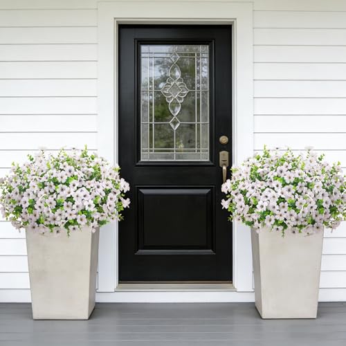 Roberly Artificial Flowers for Outdoors, UV Resistant Silk Faux Flowers Daisy with Eucalyptus Greenery Stems Fake Plastic Plants for Spring Summer Patio Garden Home Decor, 18 Bundles, White - color: White