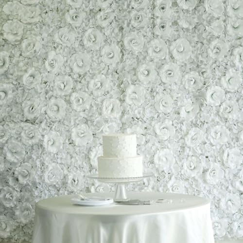 Efavormart 4 Pack White 3D Silk Rose and Hydrangea Flower Wall Panels - 11 Sq. Ft. UV Protected Artificial Floral Backdrop Mat for Wedding, Party Photography, Nursery Wall & DIY Decor - color: White