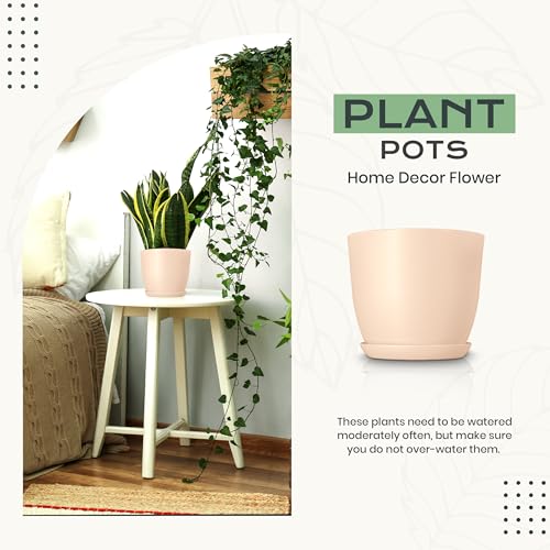 Utopia Home - Plant Pots Indoor with Drainage - 7/6.6/6/5.3/4.8 Inches Home Decor Flower Pots - Plastic Planters for Indoor Plants, Cactus, Succulents Pot (Pink, Pack of 10) - color: Peach Pink, size: Pack of 10
