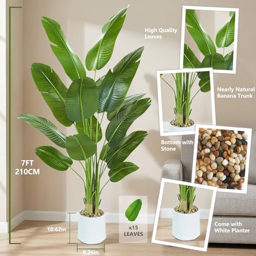 Bird of Paradise Artificial Tree 7ft Tall Faux Plant, Fake Banana Leaf Plant Indoor, Faux Palm Tree Faux Floor Plants Tropical Tree in Pot, Present for Friend Housewarming Decor - color: White, size: 7FT