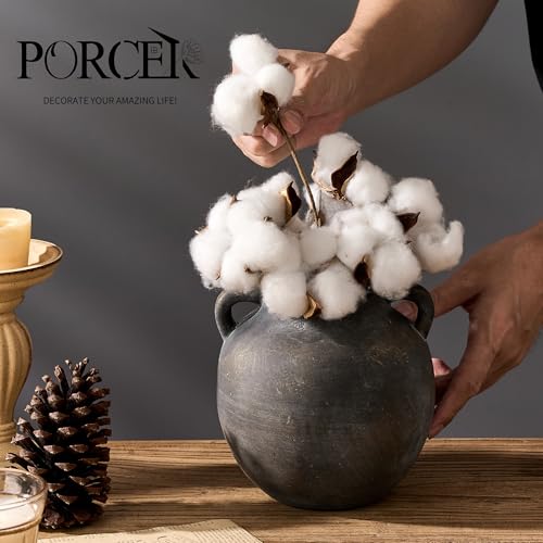 PORCER Ceramic Rustic Vase for Home Decor, 5.8 Inch Terracotta with Handles, Vintage Decorative for Flowers, Plants, Living Room, Table, Thanksgiving - Black Bronze - color: Black Bronze-5.8''