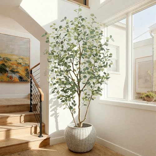 7FT Artificial Eucalyptus Tree Indoor, Faux Eucalyptus Tree with 689 Silk Leaves, Tall Fake Tree - Artificial Tree Indoor for Living Room Office Bedroom Home Decor - size: 7ft