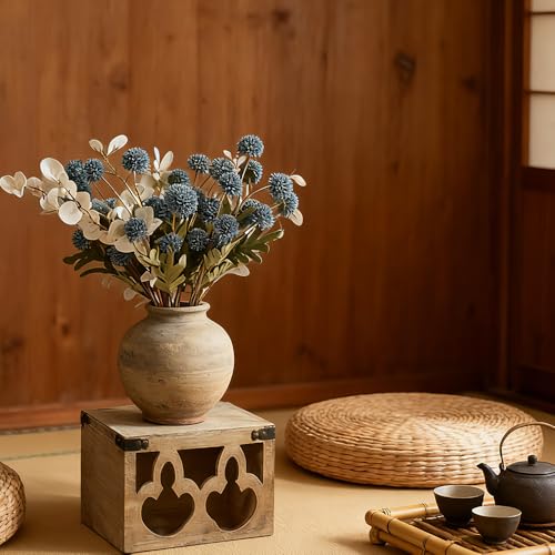 Artificial Petunia Arrangement,Weather Resistant Polyester, 12bunches Artificial Flowers Mixed Blooms, Indoor Outdoor Hanging Basket for Home Patio Garden (Haze Blue+White Eucalyptus) - color: Haze Blue+white Eucalyptus