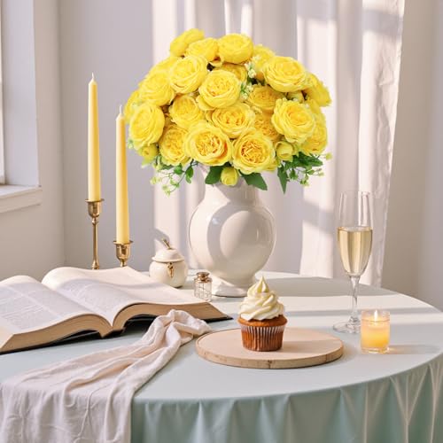 8 Pack Yellow Peonies Artificial Flowers, Fake Silk Hydrangea Bouquet for Bridal Wedding Home Table Decor Reusable Dining Opening Ceremony Birthday Arrangement Faux Floral - color: Yellow