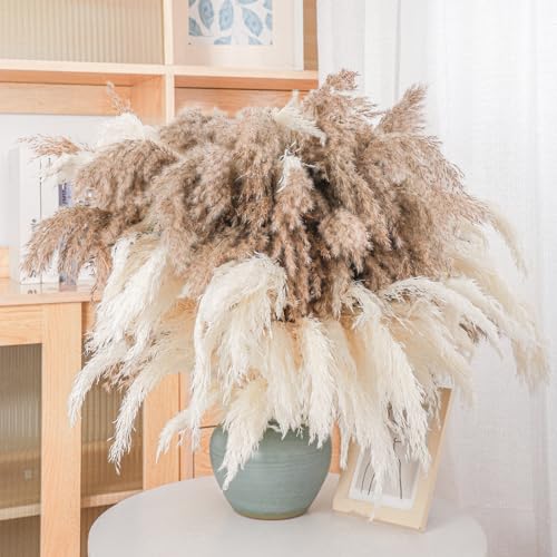 30 Stems 28 inch Boho Decor Tall - Dried Pampas Grass, Brown & White Pampas Grass Fluffy Large, Dry Flowers, Tall Pampas Bulk for Room Decor, Home Decor Floor,Wedding Decor - size: 30pcs 15brown & 15white