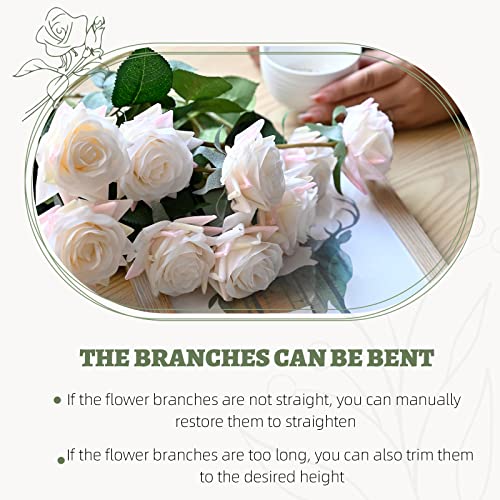ZMZQ&flw Artificial Flowers Champagne Roses 12PCS, Real Touch Silk Flowers, Realistic Single Fake Flower with Individual Stems Leaves - color: Light Yellow 12pcs