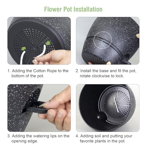Meowell 12 inch Large Self Watering Pots for Indoor Outdoor Plants, Flower Plant Pots with Mesh Drainage Holes for Garden House Plants, Plastic Planters with Reservoir for Home Decor, Speckled Black - color: Speckled Black, size: 12inch B