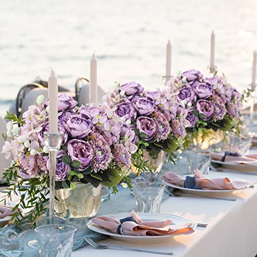 Crowye 8 Bouquets Wedding Silk Peony Hydrangea Flowers with Stems 12.6" H Elegant Faux Vintage Artificial Flowers for Decoration for DIY Table Party Decor Centerpieces Home(Purple) - color: Purple