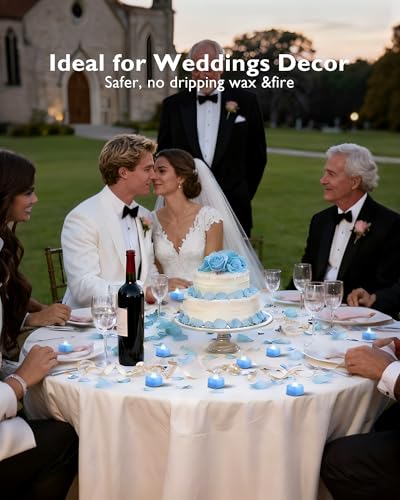 Amagic 2000 Pieces Light Blue Artificial Rose Petals with 24 Light Blue LED Tea Lights, Rose Petals and Candles Set for Proposal, Anniversary, Romantic Night, Wedding Decor - color: 24 Pcs Light Blue Candles + 2000 Pcs Light Blue Petals