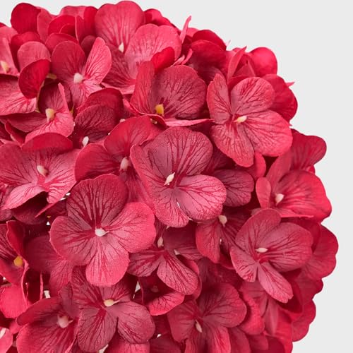 JINWOE 4PCS Silk Hydrangea Artificial Flowers, 21" Red Large Lifelike Flowers for Indoor Bouquet Table Centerpieces Floral Arrangements Home Wedding Home - color: Red