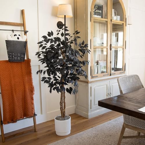 Nearly Natural 4ft Artificial Halloween Black Ficus Tree with Natural Trunk - Indoor Decor for Spooky Gatherings