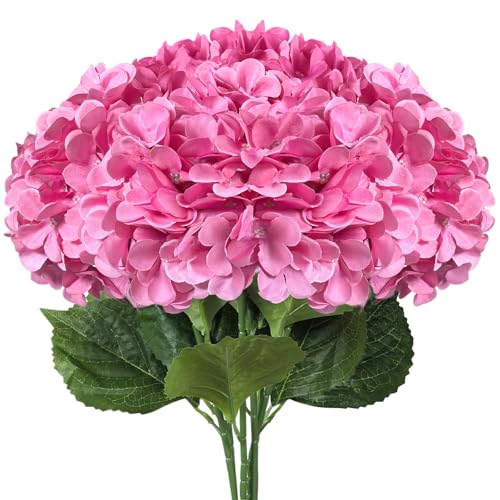 6 PCS Artificial Hydrangea Flowers, Faux Silk Hydrangea with Long Stems, Home Wedding Decor, Table Centerpieces, Party Decorations (Peach Red) - color: Peach Red