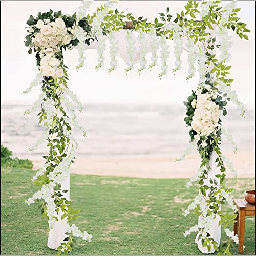 CISDUEO 2 Pcs Wisteria Hanging Flowers Wisteria Flowers Vine Garland Wedding Arch Decoration White Artificial Wisteria Vines Hanging Flower Vines Silk for Party Garden Home Table Backdrop 6 Feet - color: White