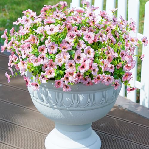 florisso Artificial Flowers for Outdoors Daisy 12 Bundles for Home Decoration, Faux Flower Fake Plants Outside Decoration with Eucalyptus UV Resistant for Planter Porch Patio Yard Garden Pink - color: Pink