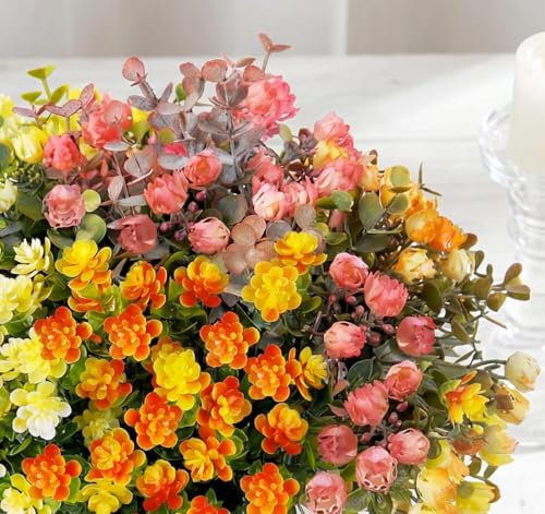 ilauke 7 Bundles Rose Artificial Flowers for Outdoor,13.8in Artificial Plastic Rose Fake Flowers UV Resistant Fake Plants Faux Flower for Spring Decor Porch Patio Window Boxs Yard Garden Decorations - color: Artificial Roses Outdoorv