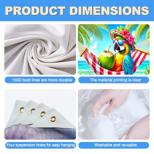 BlissYard Tropical Summer Backdrop 8x6ft Beach Photo Booth Background Colorful Parrot Hammock Ocean Island Theme for Luau Party Birthday Celebration Vacation Event Indoor Outdoor Photography Decor - color: Summer Beach#01