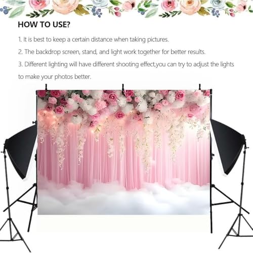 Romantic Pink and White Roses Wisteria Bridal Shower Photo Studio Backdrop Pink Wall Girls Woman Birthday Party Tea Party Baby Shower Anniversary Photography Background (D, 6 * 4feet) - color: D, size: 6*4feet