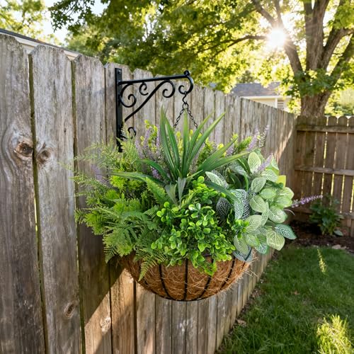 Hrobek Outdoor Faux Plants UV Resistant - 12 Bouquets Realistic Artificial Eucalyptus Fern Lavender Greenery for Patio Garden Front Porch Decor Weatherproof Fake Plants for Outside - color: Mix Greenery