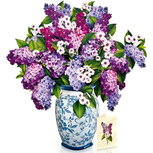 Freshcut Paper Pop Up Cards, Grande Garden Lilacs, 18 Inch Life Sized Forever Flower Bouquet 3D Popup Greeting Card, Birthday Cards, Thank You Card, Blank Notecard & Envelope - color: Garden Lilacs, size: Grande