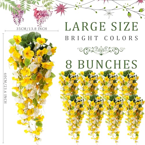 XunYee 8 Pcs Artificial Hibiscus Flowers for Outdoors Spring Summer Decor Fake Hanging Flowers Plants Uv-Resistant Faux Hibiscus Flower for Outside Porch Patio Front Door (Yellow and White) - color: Yellow and White