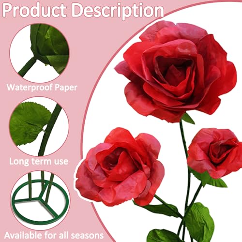 Giant Artificial Flower 3PCS 3D Realistic Waterproof Fake Flowers Durable Easy Maintenance Perfect for Home Garden Weddings Events Christmas Graduation Party Decorations (3PCS-Roses-Burgundy) - color: 3pcs-roses-burgundy