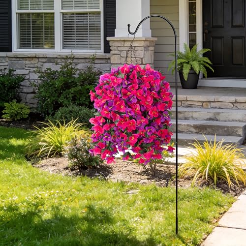 3 pcs Fake Bougainvillea Artificial Hanging Flowers Basket for Outdoors Decoration Faux Hanging Flowers Plants for Outdoor Planters Silk Bougainvillea Vines for Front Door Porch Patio Garden - color: Hot Pink and Light Purple+basket