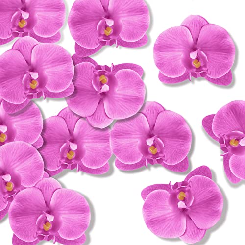 LARDUX 20 PCS Artificial Orchid Flower Heads - Fake Butterfly Flower Heads Faux Flower Head Bulk for Cakes Hair Accessories Headbands Hats Wedding Crafts Decoration - Fuchsia - color: Purple