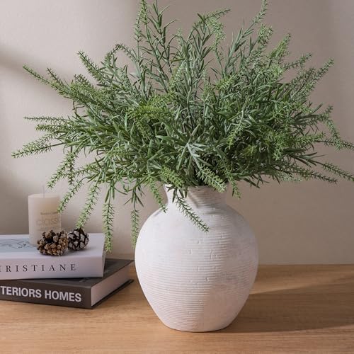 Ceramic Flower Vase Home Decor, 7.4 in Farmhouse Table Vases Rustic Vintage Living Room Kitchen Bedroom Decoration Pottery Decorative Vases for Flowers House Shelf Office Desk Dining Entryway, White - color: 7.4 in - Antique White