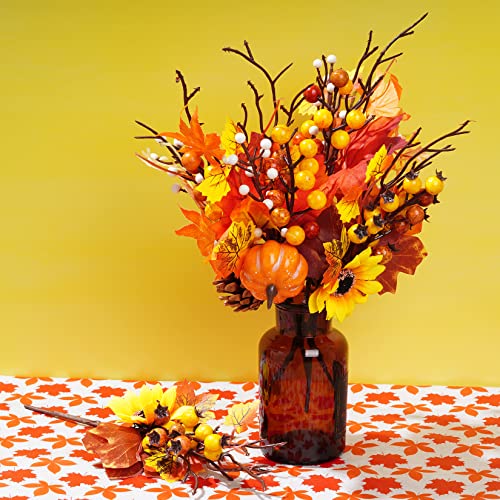 6 Pack Artificial Maple Leaves Branches Autumn Pumpkin Berry Twig Stem Orange Fall Stems Fake Artificial Flower Picks for Thanksgiving Christmas Harvest Festival Decoration DIY Floral Arrangements - color: Style 2