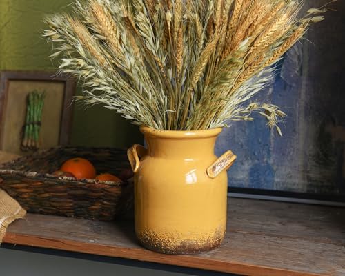 Quoowiit Ceramic Rustic Farmhouse Vase, Distressed Decorative Flower Vases for Home Decor, Ideal Shelf Decor, Yellow Boho Vase for Living Room Bedroom Kitchen Office Centerpiece Table Decorations - color: 8 Inch-yellow