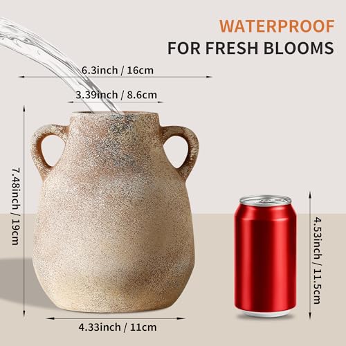 Ceramic Rustic Flower Vase, 7.48 Inch Pottery Modern Vase for Shelf, Tabletop, Vintage Farmhouse Home Decor for Coffee Table, Living Room, Mantle, Fireplace, Entryway - color: Rustic 7.48 Inch