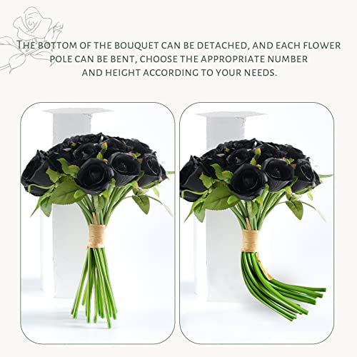 ZMZQ&flw 36PCS Roses Artificial Flowers Black, Silk Flowers with Stems Fake Flowers Bouquet for Outdoor Bridal Wedding - color: Black 36pcs