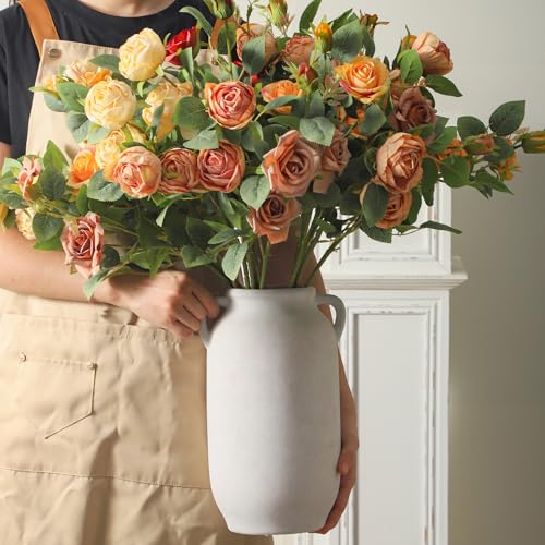 Large Flower Vase Home Decor - 12 inch Tall Ceramic Farmhouse White Rustic Table Vases with Handle Living Room Decoration Decorative Modern Vintage for Floor Kitchen Shelf Coffee Dining Desk Fireplace - color: A-12" Rustic