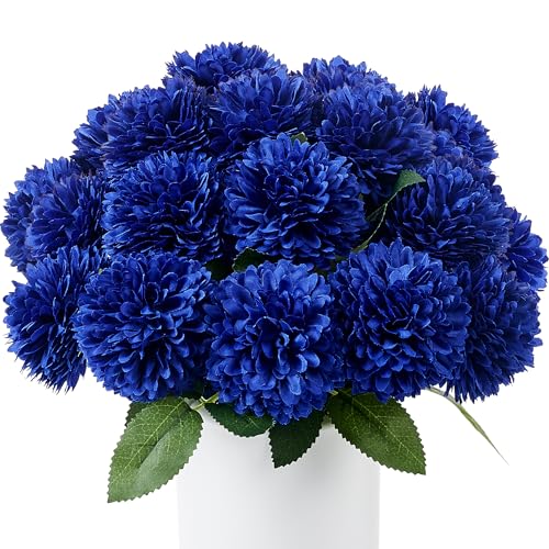 SITUMEIZI 12 Pcs Blue Artificial Chrysanthemums Flowers Ball Flower Fake Mums Silk for Wedding Home Kitchen Decoration Floral Arrangement - color: Blue, size: 12 Pieces