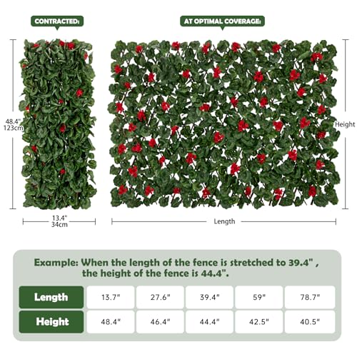 Expandable Fence Privacy Screen with Artificial Flower, Greenery Expandable Stretchable Covers Panel Privacy Fence for Balcony Patio Garden, Single Sided Leaves (Red Geranium, 1 Pack) - color: Red Geranium, size: 1 Pack