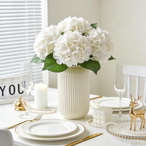 Artificial Hydrangea Flowers, Real Touch Faux Hydrangea Stems, Latex Realistic Floral Arrangement for Home Decor, Wedding Table Centerpiece, Elegant Party Decoration (White., 4pcs) - color: White., size: 4pcs