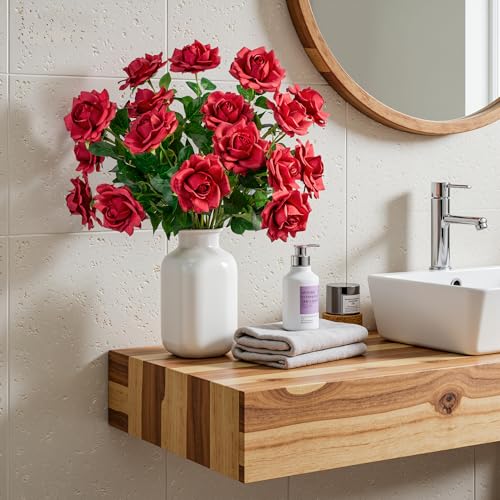 Artificial Flowers Artificial Roses Fake Roses 20PCS Long Stem Artificial Flowers for Tall Vase Silk Rose Suitable for Indoor Wedding Party Decor Valentine's Day DIY Bouquet Spring,Red, 23.2In - color: Red