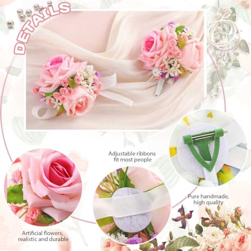 Campsis Corsage Boutonniere Set Coral Pink Wrist Corsage Groom Boutonnieres for Wedding
