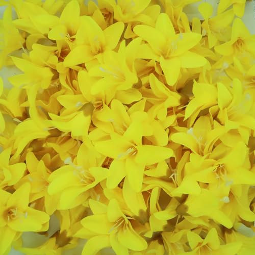 20 Pcs Artificial Lily Flower Head, Yellow | Fake Flowers Heads, Simulation Small Lily, DIY Handmade, Wedding Photography Party Home Decoration - color: Yellow