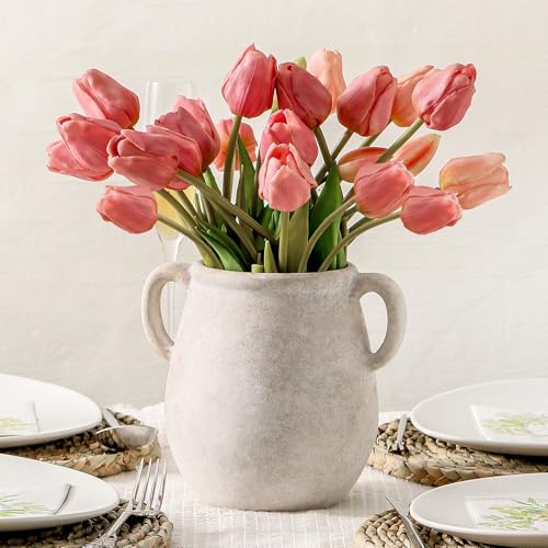 Ceramic Flower Vase Home Decor - White Rustic Table Flowers Vases Living Room Bedroom Plant Decoration Modern Farmhouse Vintage for Kitchen Shelf Office Coffee Dining Desk House Women (7.1" Rustic) - color: 05-rustic-7.1"